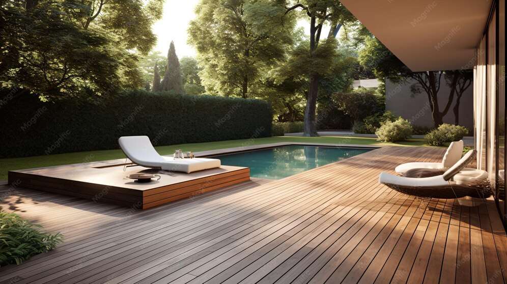 découvrez l'alliance parfaite entre piscine moderne et terrasse en bois élégante pour un espace extérieur convivial et naturel.